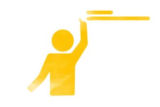 Eine Figur schreibt etwas auf.