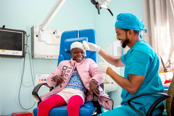 Mercy, aged 9, underwent an operation for her chronic middle ear infection and was examined by Dr. Haben Werkineh at Beit CURE Hospital (BCH) in Lusaka, Zambia.