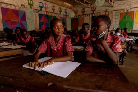 Blind girl attending school
